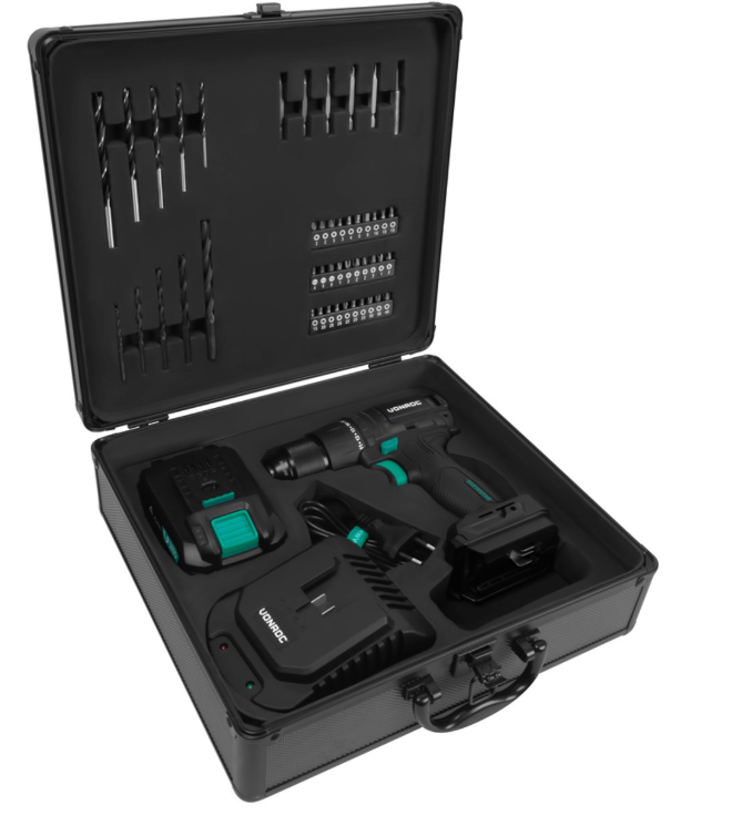 Vonroc Pro Accuboormachine 20v – 40nm - Incl. 4.0ah Accu, Snellader En 46 Accessoires In Luxe Koffer