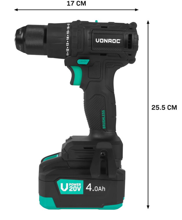 Vonroc Pro Accuboormachine 20v – 40nm - Incl. 4.0ah Accu, Snellader En 46 Accessoires In Luxe Koffer