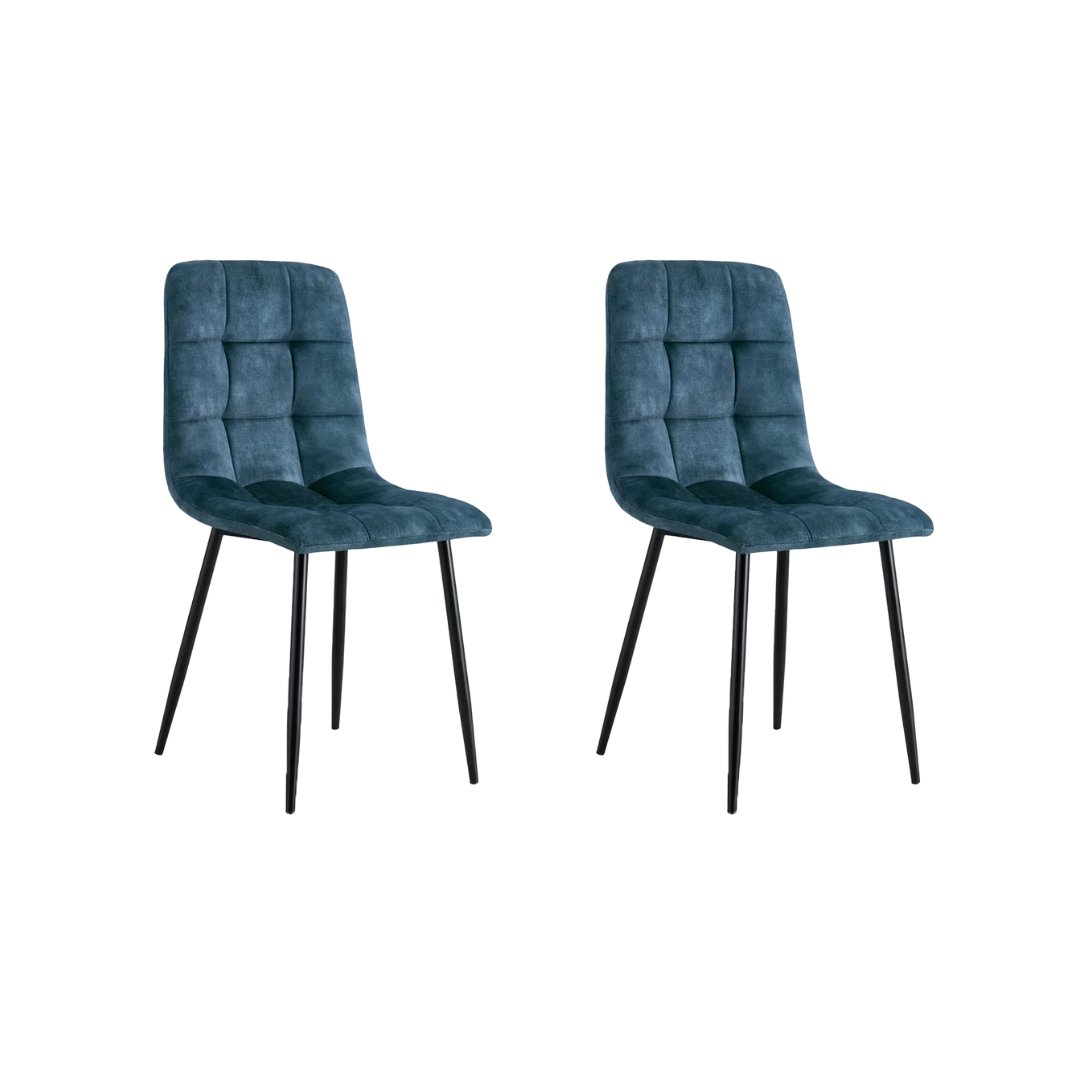 Multifurn - Yerevan Eetkamerstoel - 2 Stuks - Velvet Petrol & Metaal - Met Armleuning & Zwart Onderstel - Set van 2 - Maximaal Comfort & Luxe Uitstraling