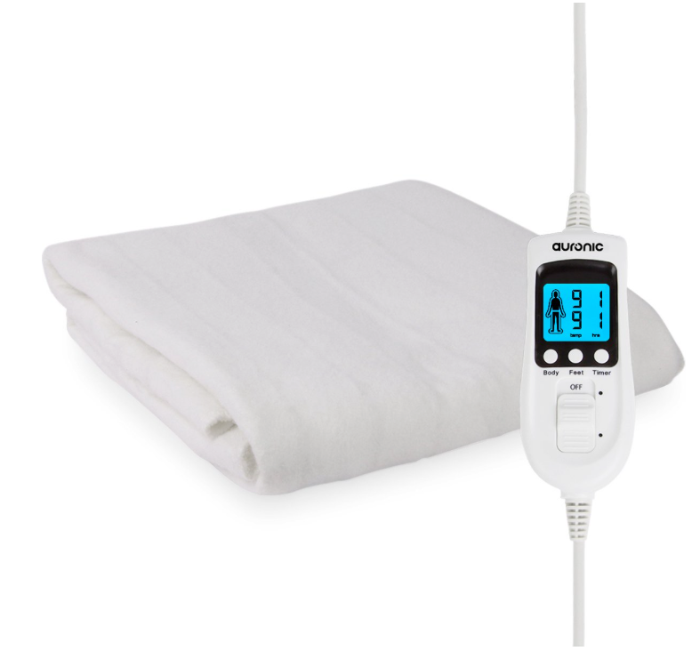 Auronic - Elektrische Onderdeken Luxe - 150x80 cm - Wit Polyester - 9 Warmtestanden & Apart Instelbare Voetzone - Timer & Oververhittingsbeveiliging - Wasbaar