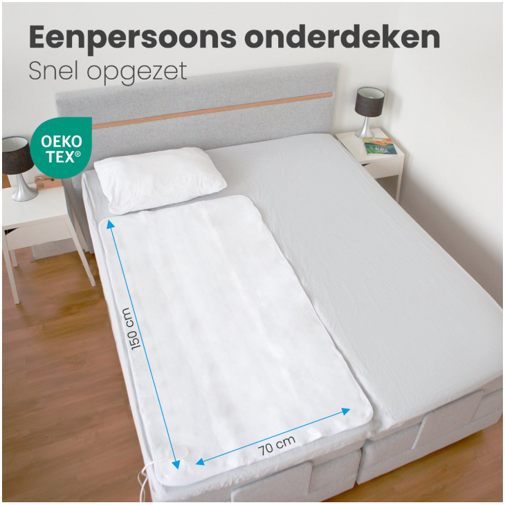 Auronic - Elektrische Onderdeken Luxe - 150x80 cm - Wit Polyester - 9 Warmtestanden & Apart Instelbare Voetzone - Timer & Oververhittingsbeveiliging - Wasbaar
