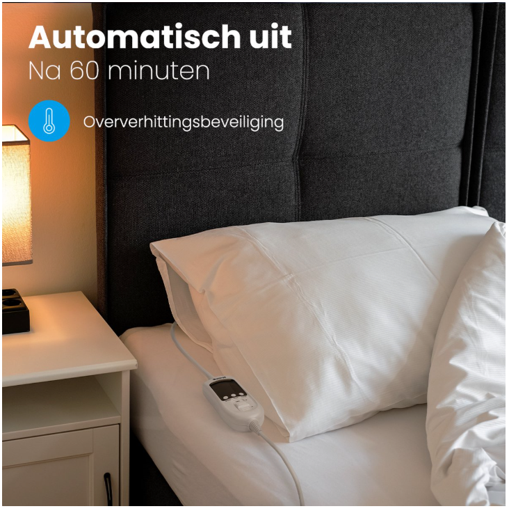 Auronic - Elektrische Onderdeken Luxe - 150x80 cm - Wit Polyester - 9 Warmtestanden & Apart Instelbare Voetzone - Timer & Oververhittingsbeveiliging - Wasbaar