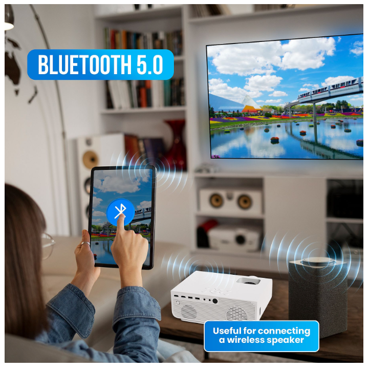 Strex - Mini beamer/projector - 1080P Full HD - 15000 lumen - Draadloos streamen - WiFi - Bluetooth - Wit