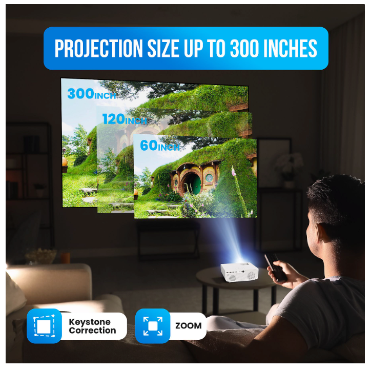Strex - Mini beamer/projector - 1080P Full HD - 15000 lumen - Draadloos streamen - WiFi - Bluetooth - Wit