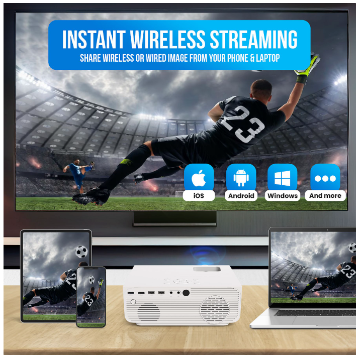 Strex - Mini beamer/projector - 1080P Full HD - 15000 lumen - Draadloos streamen - WiFi - Bluetooth - Wit