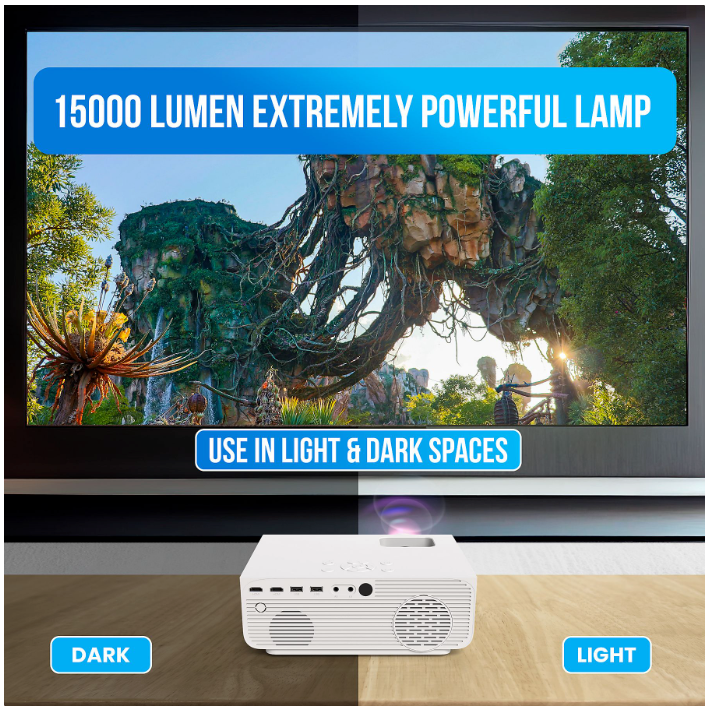 Strex - Mini beamer/projector - 1080P Full HD - 15000 lumen - Draadloos streamen - WiFi - Bluetooth - Wit