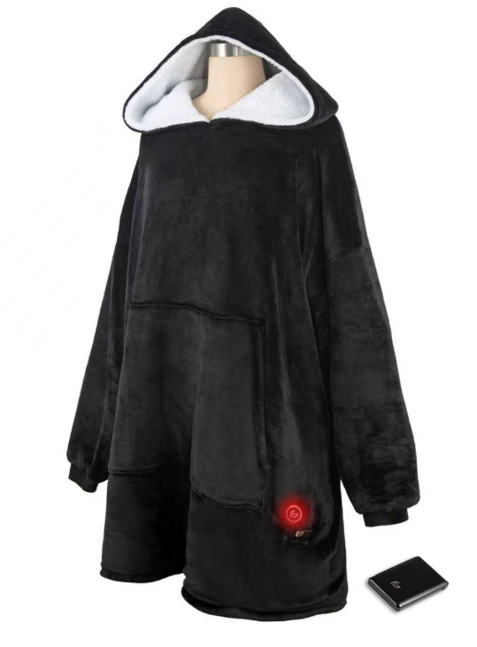 SAAF - Verwarmde Hoodie Deken & Snuggle Hoodie - One Size - Zwart Polyester - 3 Standen met 10.000 mAh Accu - Ultra Zacht & USB Verwarmd - Maximaal Comfort