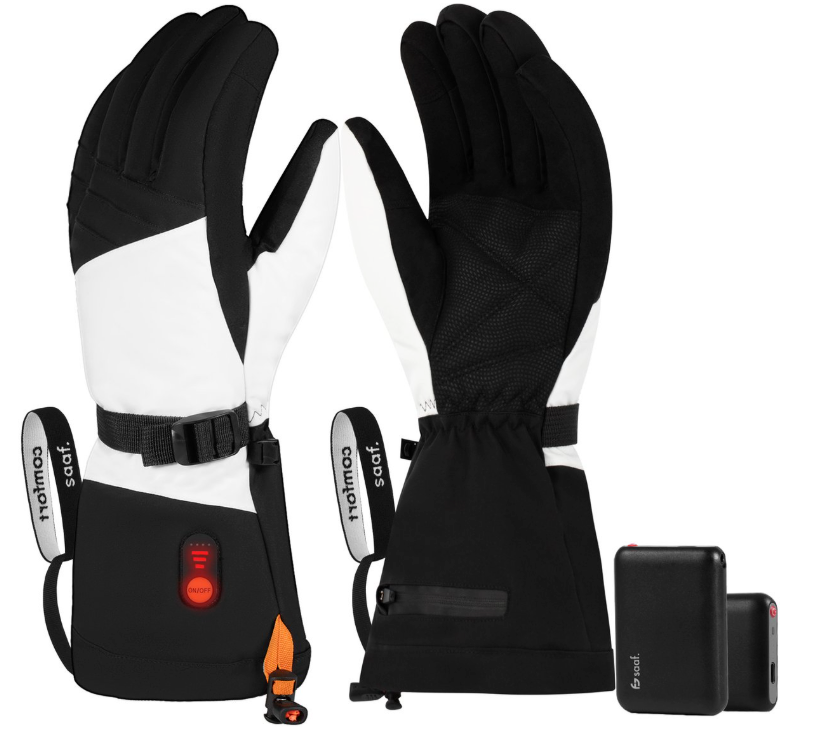Saaf – Verwarmde Handschoenen Premium – Maat L – Wit & Zwart Polyester – 3 Warmtestanden & Oplaadbaar – Water- & Windafstotend – Optimaal Comfort