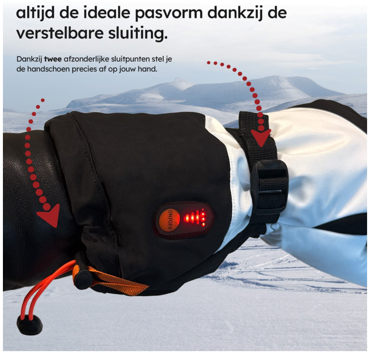 Saaf – Verwarmde Handschoenen Premium – Maat L – Wit & Zwart Polyester – 3 Warmtestanden & Oplaadbaar – Water- & Windafstotend – Optimaal Comfort