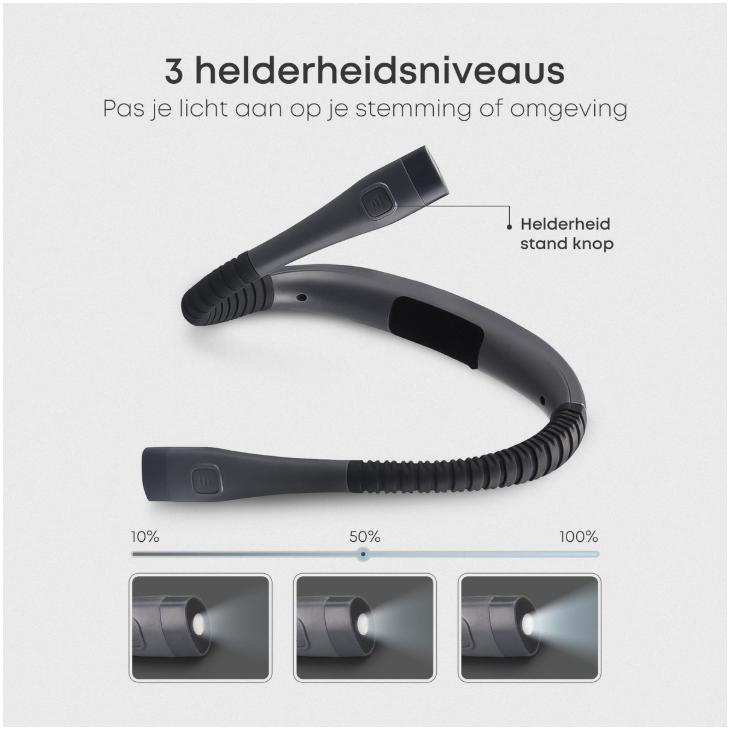 Skoov – Neklamp & Leeslamp – Zwart Kunststof – 3 Lichtkleuren & 6 Helderheidsstanden – Oplaadbaar via USB – Handsfree & Buigbaar – Ideaal voor Lezen in Bed & Handwerken