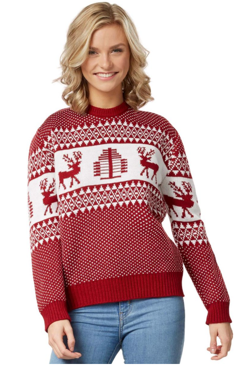 DressForFun – Kersttrui Winterwonderland – Maat XL – Rood & Wit Polyester – Traditioneel Noors Gebreid Patroon – Comfortabel & Warm – Feestelijke Kleding voor Kerst & Carnaval