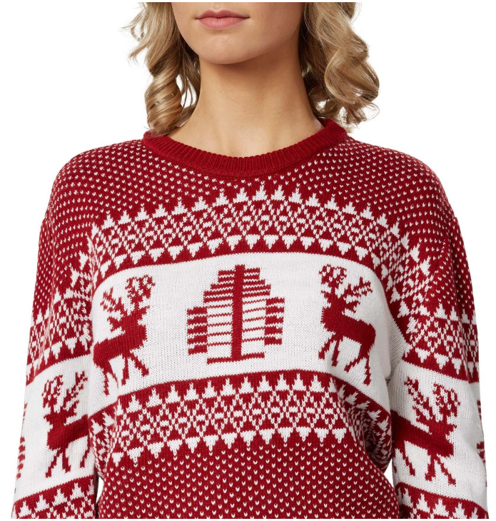 DressForFun – Kersttrui Winterwonderland – Maat XL – Rood & Wit Polyester – Traditioneel Noors Gebreid Patroon – Comfortabel & Warm – Feestelijke Kleding voor Kerst & Carnaval