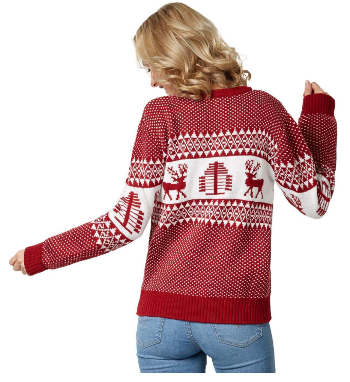 DressForFun – Kersttrui Winterwonderland – Maat XL – Rood & Wit Polyester – Traditioneel Noors Gebreid Patroon – Comfortabel & Warm – Feestelijke Kleding voor Kerst & Carnaval