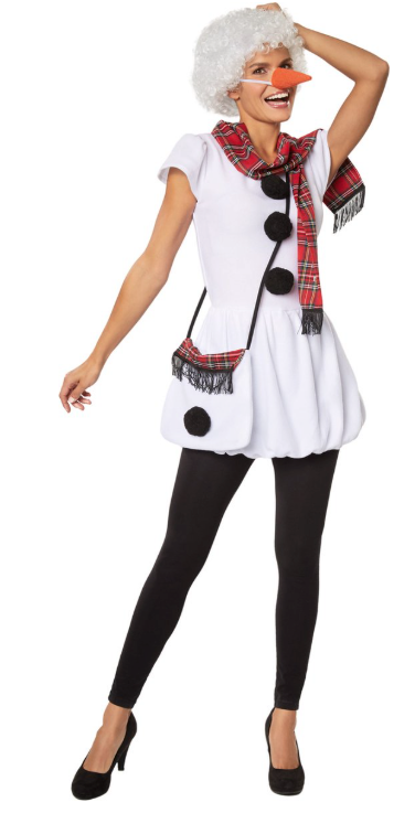 DressForFun – Sneeuwvrouw Kostuum – Maat XXL – Wit Polyester – Pluche Jurk met Grote Knopen – Comfortabel & Zacht – Carnavalskleding voor Dames