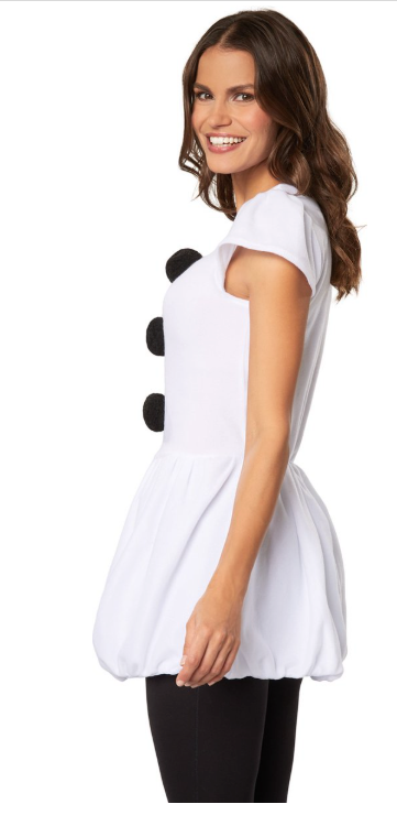 DressForFun – Sneeuwvrouw Kostuum – Maat XXL – Wit Polyester – Pluche Jurk met Grote Knopen – Comfortabel & Zacht – Carnavalskleding voor Dames