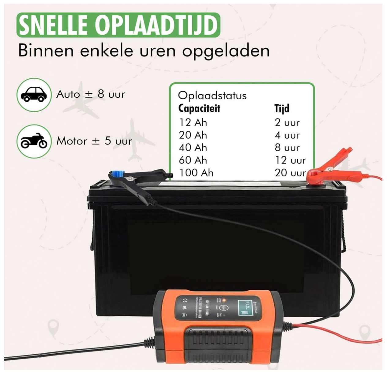 TravelHawk – Autoacculader & Druppellader – 12V/24V – Zwart & Rood Kunststof – 7-Traps Volautomatisch Laden – Reparatie Modus & LCD Scherm – Universele Accu Onderhoudslader