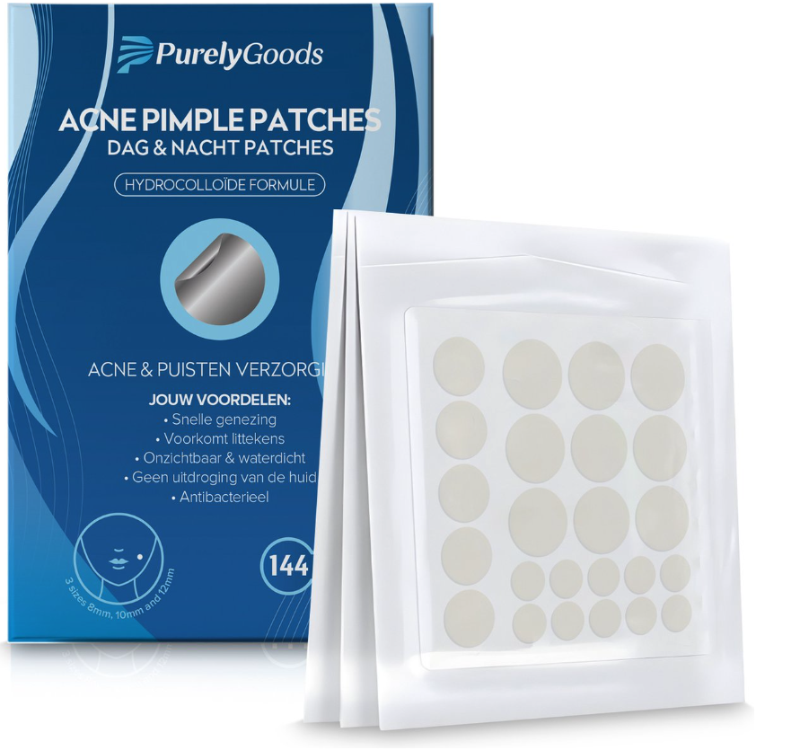 PurelyGoods® Pimple Patches - 144 st in 3 formaten - Acne Patches - Gezichtsmasker - Hydrocolloid & Tea Tree Olie - Acneverzorging