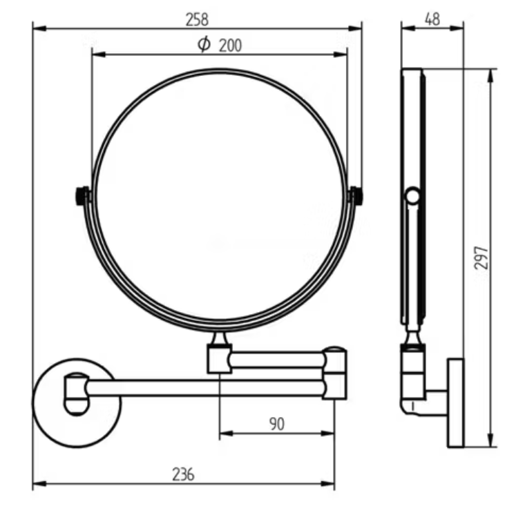 Aqualux – Scheerspiegel met Wandbevestiging – 20 cm Diameter & 3x Vergroting – Met Verstelbare Zwenkarm & Tweezijdig Spiegelglas – Voor Badkamer & Scheren – Chroom Metaal & Glas
