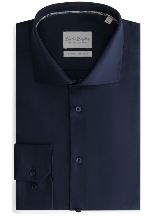 Boston Brothers – Business Overhemd Wide Spread – Maat 39 & Slim Fit – Met Contrasterende Knopen En Easy-Care Finish – Voor Formeel Gebruik – Navy Oxford