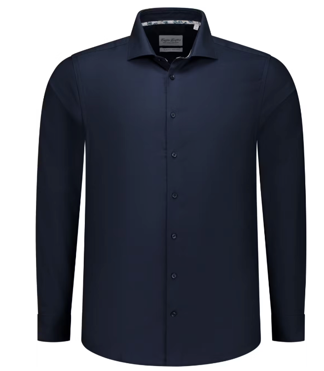 Boston Brothers – Business Overhemd Wide Spread – Maat 39 & Slim Fit – Met Contrasterende Knopen En Easy-Care Finish – Voor Formeel Gebruik – Navy Oxford