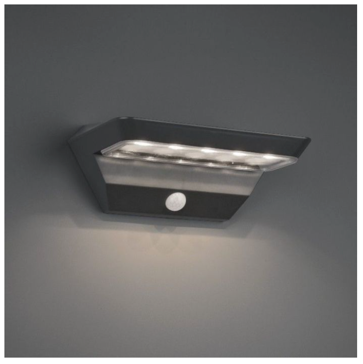 Trio Lighting – Buitenlamp Op Zonne-energie – 9x22 cm & Met Bewegingssensor – Milieuvriendelijk Met IP44 Spatwaterdichtheid – Voor Wandmontage In De Tuin – Antraciet Kunststof