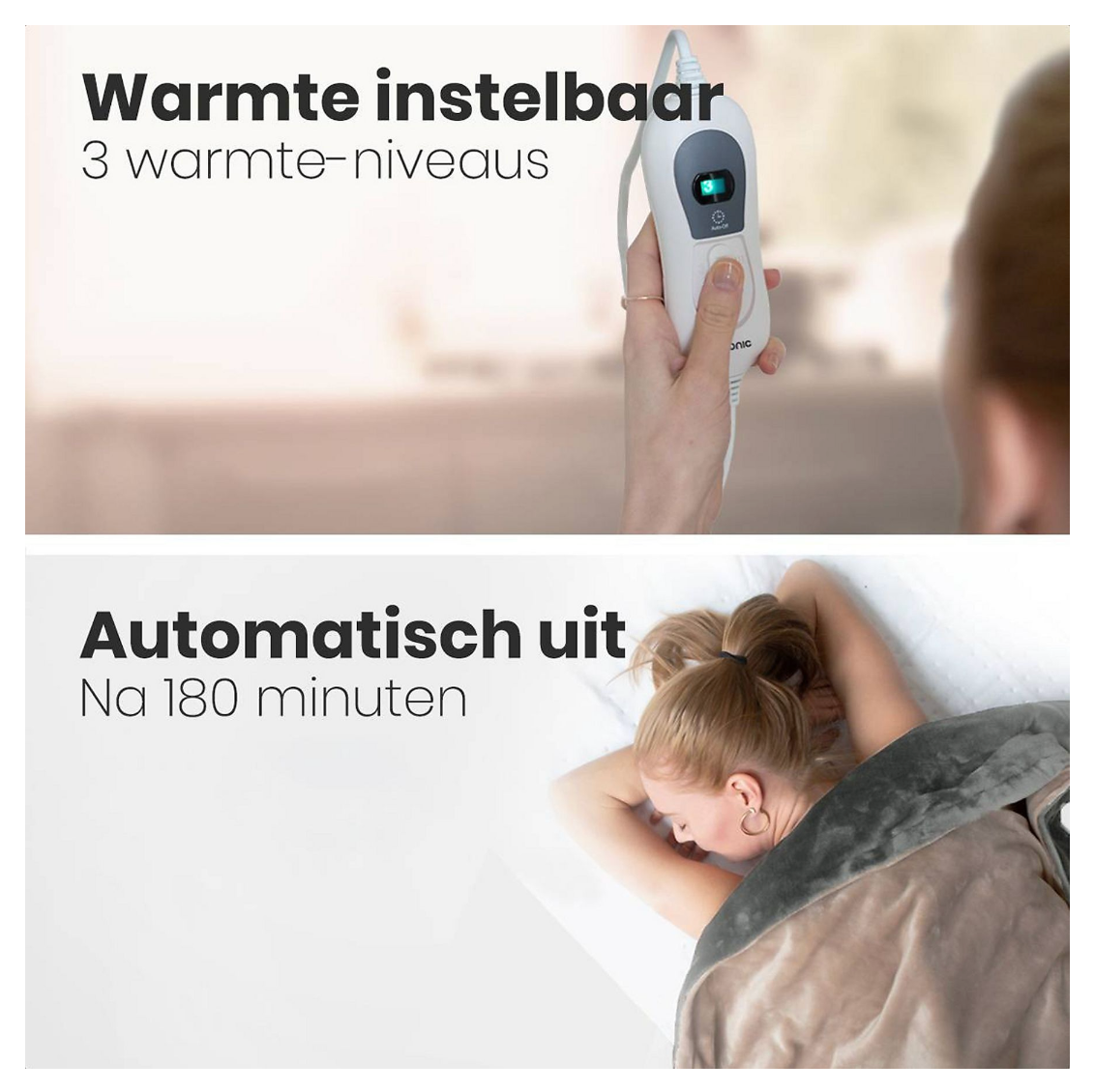 Auronic Elektrische Warmtedeken - Bovendeken - 2 Persoons - 3 Warmtestanden - Met Timer - 200 x 180 cm - Grijs