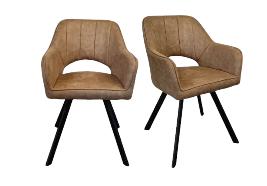 Meubel31 – Tenno Draaibare Stoel 2 Stuks – 55 x 45 x 88 cm – Voorzien Van 360 Graden Draaifunctie En Slank Stalen Frame En Microvezel Bekleding – Voor Eetkamer En Kantoor – Taupe Textiel En Metaal