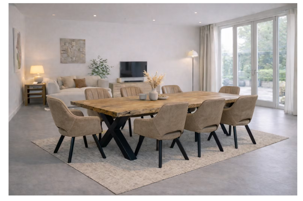 Meubel31 – Tenno Draaibare Stoel 2 Stuks – 55 x 45 x 88 cm – Voorzien Van 360 Graden Draaifunctie En Slank Stalen Frame En Microvezel Bekleding – Voor Eetkamer En Kantoor – Taupe Textiel En Metaal