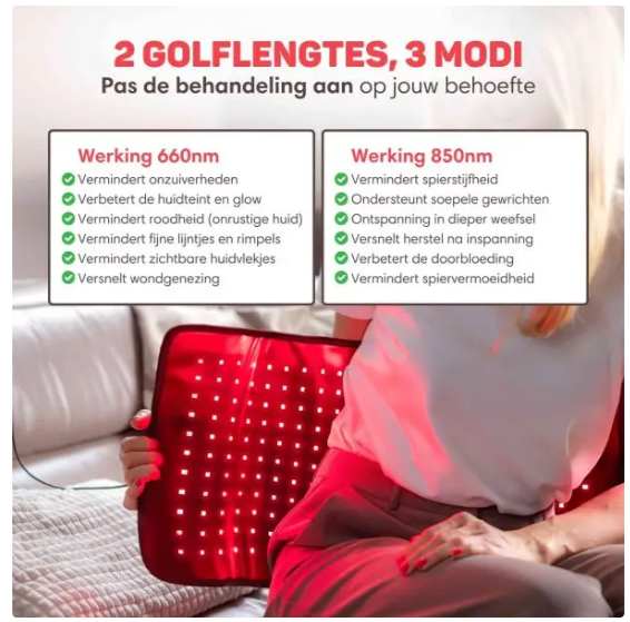 Vulpes Goods® – Draagbare Infrarood Band XL – 61 x 30,5 cm – Voorzien Van 242 LED’s En 5 Intensiteitsniveaus En Pulsmodus En Timer – Voor Rug En Schouders En Benen – Zwart PU En TPU
