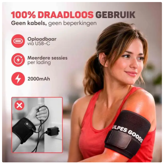 Vulpes Goods® – Draagbare Infrarood Band Pro V2 – 35 x 15 cm – Voorzien Van 80 LED’s En 3 Dimniveaus En Oplaadbare 2000mAh Accu En Timer – Voor Rug En Schouders En Armen – Zwart Kunststof En Textiel