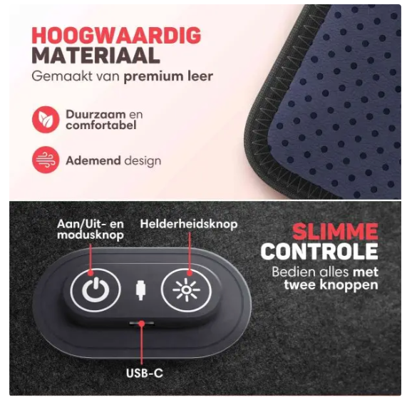 Vulpes Goods® – Draagbare Infrarood Band Pro V2 – 35 x 15 cm – Voorzien Van 80 LED’s En 3 Dimniveaus En Oplaadbare 2000mAh Accu En Timer – Voor Rug En Schouders En Armen – Zwart Kunststof En Textiel