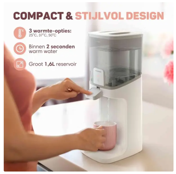 Vulpes Goods® – Baby Water Dispenser Pro – 1,6 Liter – Voorzien Van 3 Temperatuurstanden En LED-Indicatie En Eénhandige Bediening – Voor Flesvoeding En Thee – Wit En Lichtgrijs Kunststof