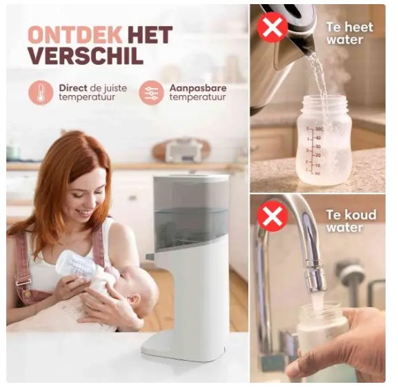 Vulpes Goods® – Baby Water Dispenser Pro – 1,6 Liter – Voorzien Van 3 Temperatuurstanden En LED-Indicatie En Eénhandige Bediening – Voor Flesvoeding En Thee – Wit En Lichtgrijs Kunststof
