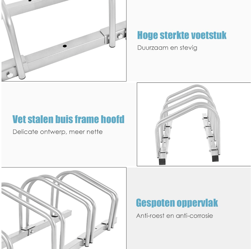 Coast – Fietsstandaard Voor 4 Fietsen – 120 x 32,5 x 26 cm – Voorzien Van Gepoedercoat Staal En Roestbestendig Oppervlak En Optionele Vloerbevestiging – Voor Garage En Tuin – Zilver Staal