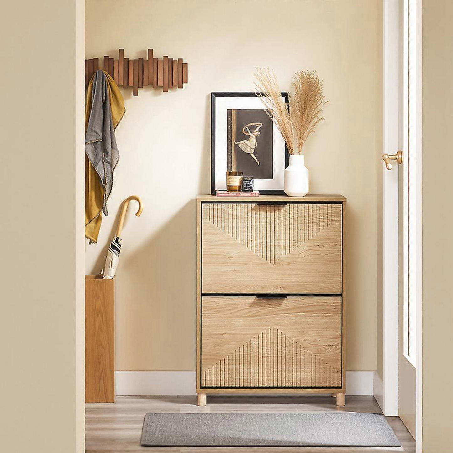 SoBuy Schoenenkast Smal – Schoenenrek met Klepdeuren – Opbergkast Hal – 8 Paar Schoenen – Houten Design – 60x24x83 cm