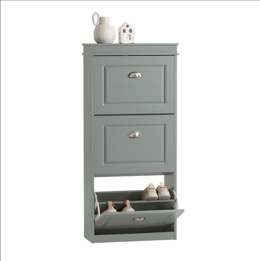 SoBuy Moderne Schoenenkast – 3 Kleppen Schoenenopslag – Stijlvol & Ruimtebesparend Halmeubel – 53x24x117 cm – Grijs