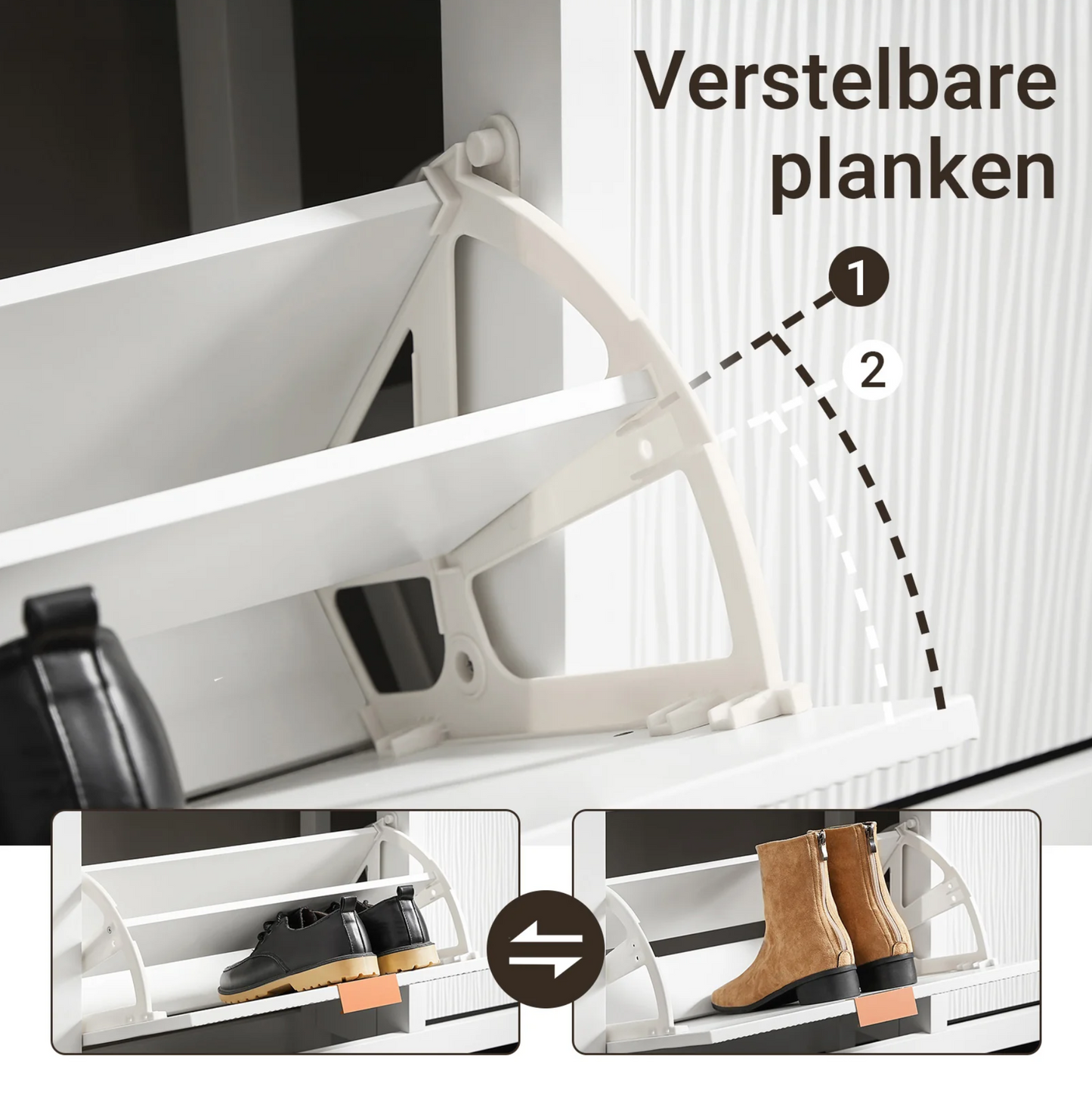 SoBuy FSR186-II-W Schoenenkast – Smalle Opbergkast met 4 Kleppen, Compact en Ruimtebesparend voor Hal en Woonkamer – 104x23x82 cm – Wit