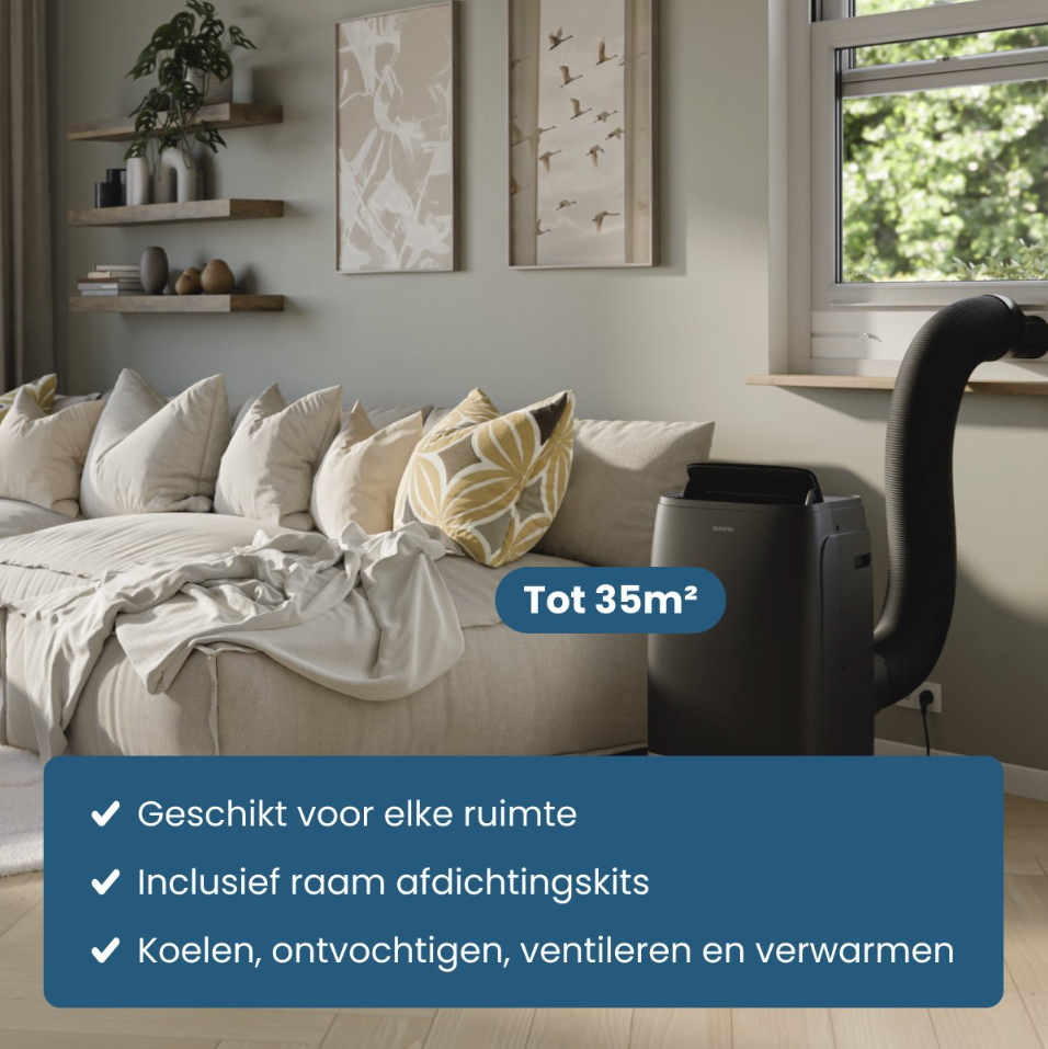 Auronic 12.000 BTU Mobiele Airco – 4-in-1 – Zwart