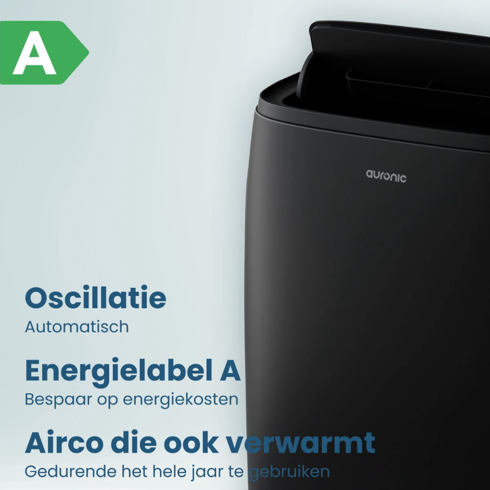 Auronic 12.000 BTU Mobiele Airco – 4-in-1 – Zwart