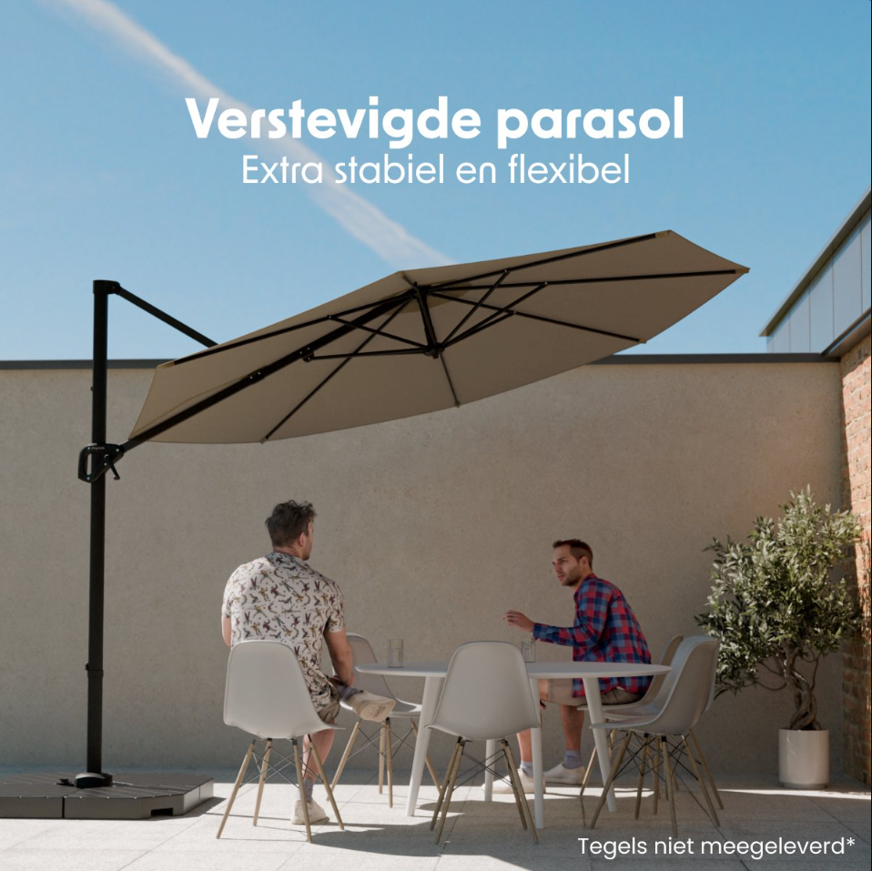 LifeGoods Zweefparasol Ø300 cm – 360° Draaibaar – 6 Standen – Incl. Hoes – Taupe