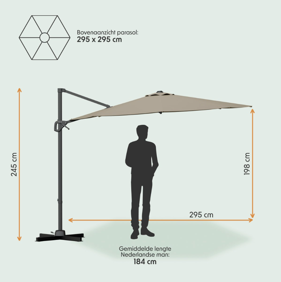 LifeGoods Zweefparasol Ø300 cm – 360° Draaibaar – 6 Standen – Incl. Hoes – Taupe