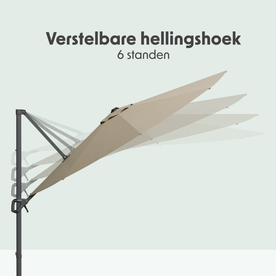 LifeGoods Zweefparasol Ø300 cm – 360° Draaibaar – 6 Standen – Incl. Hoes – Taupe
