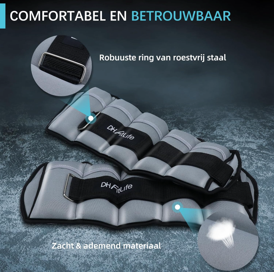 FitLife Enkelgewichten 2,5 kg – Verstelbare Gewichtsmanchetten voor Fitness & Krachttraining – Grijs