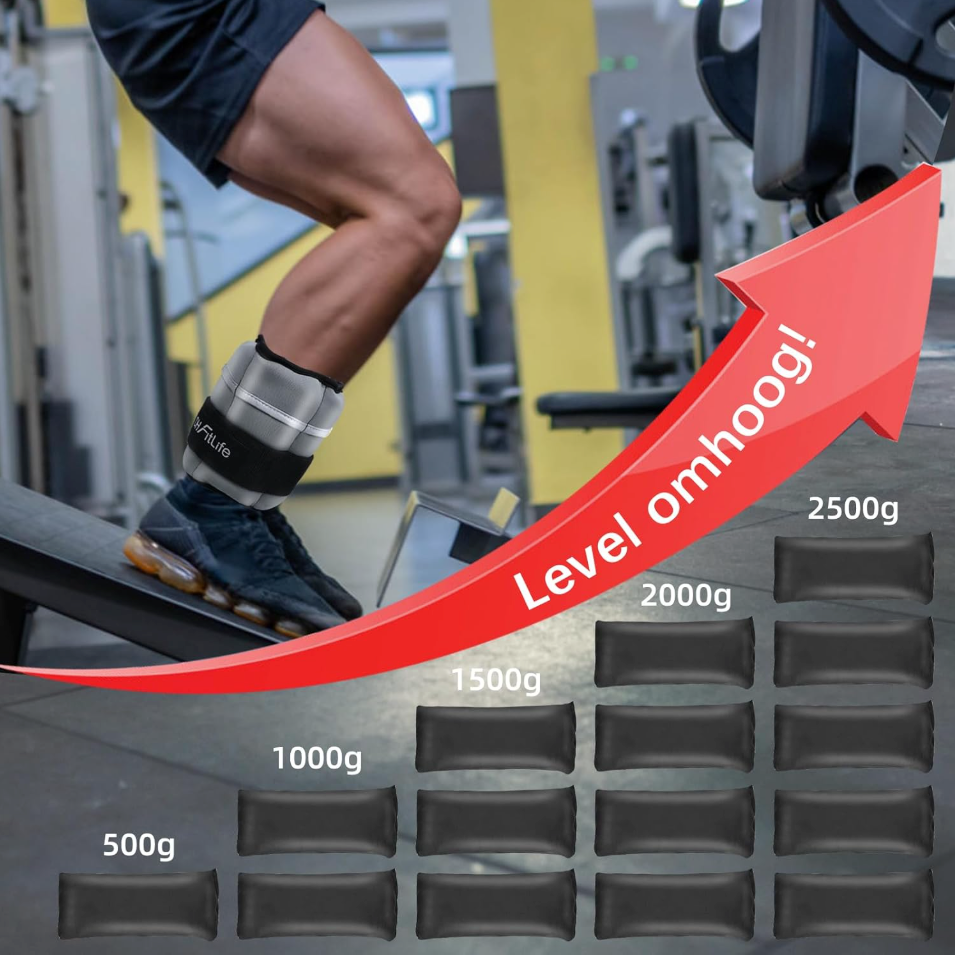 FitLife Enkelgewichten 2,5 kg – Verstelbare Gewichtsmanchetten voor Fitness & Krachttraining – Grijs
