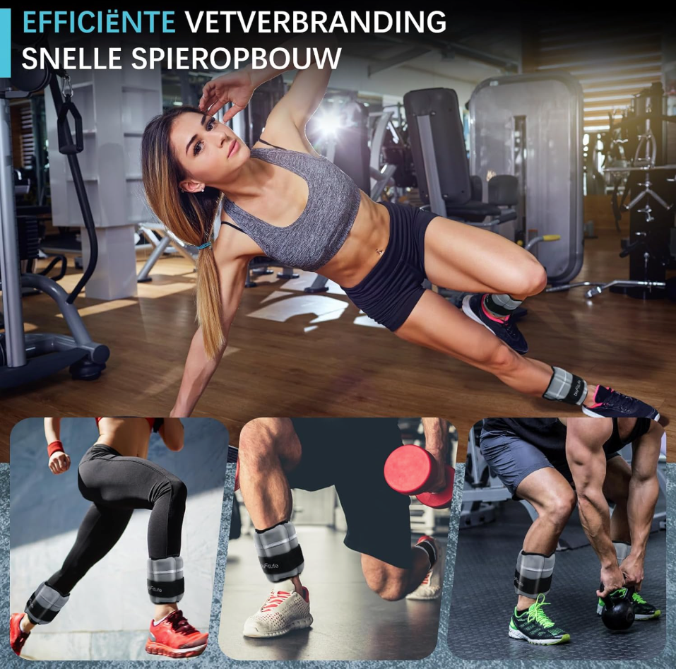 FitLife Enkelgewichten 2,5 kg – Verstelbare Gewichtsmanchetten voor Fitness & Krachttraining – Grijs