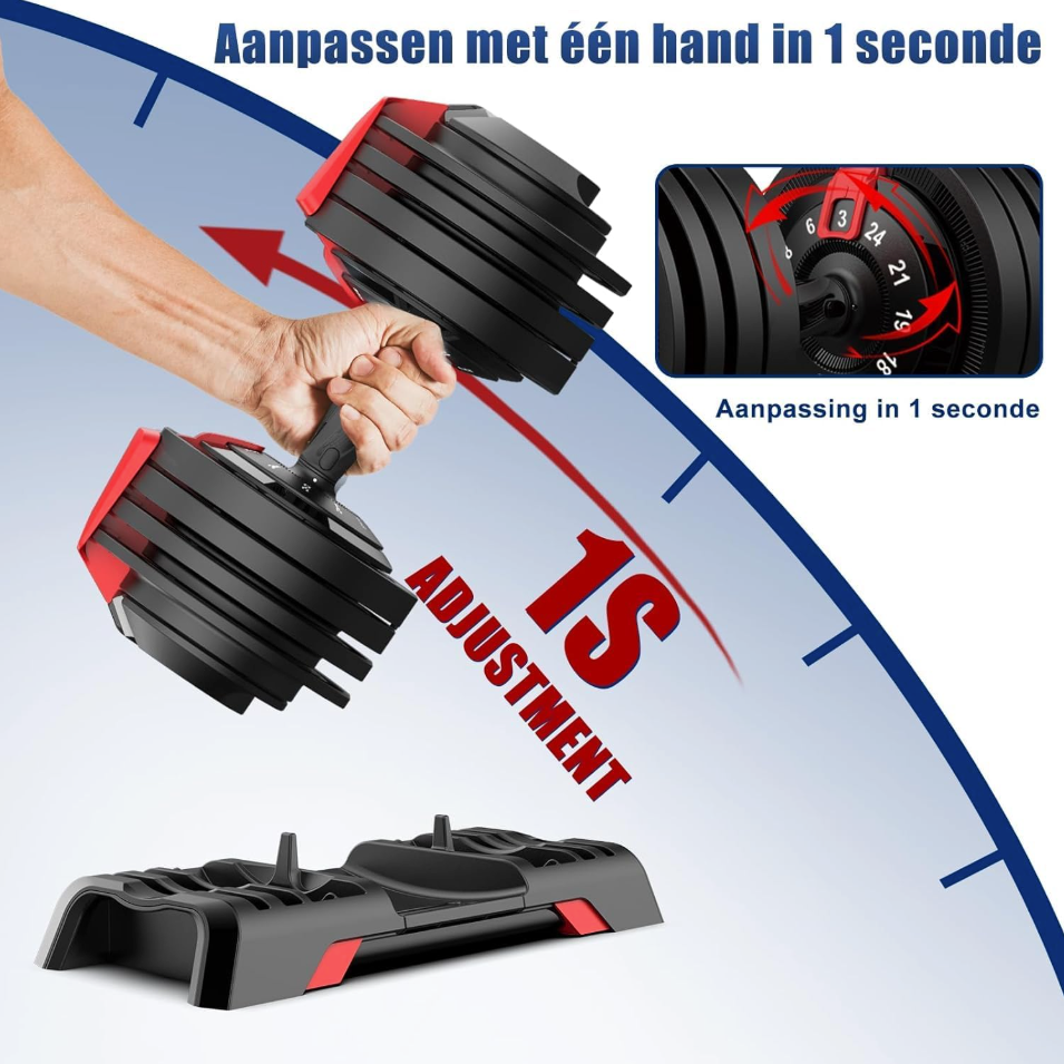 DH FitLife Verstelbare Halter 24KG – 12 Gewichtsniveaus - 3–24 KG – 12-in-1 Dumbbell Set - Halterschijven