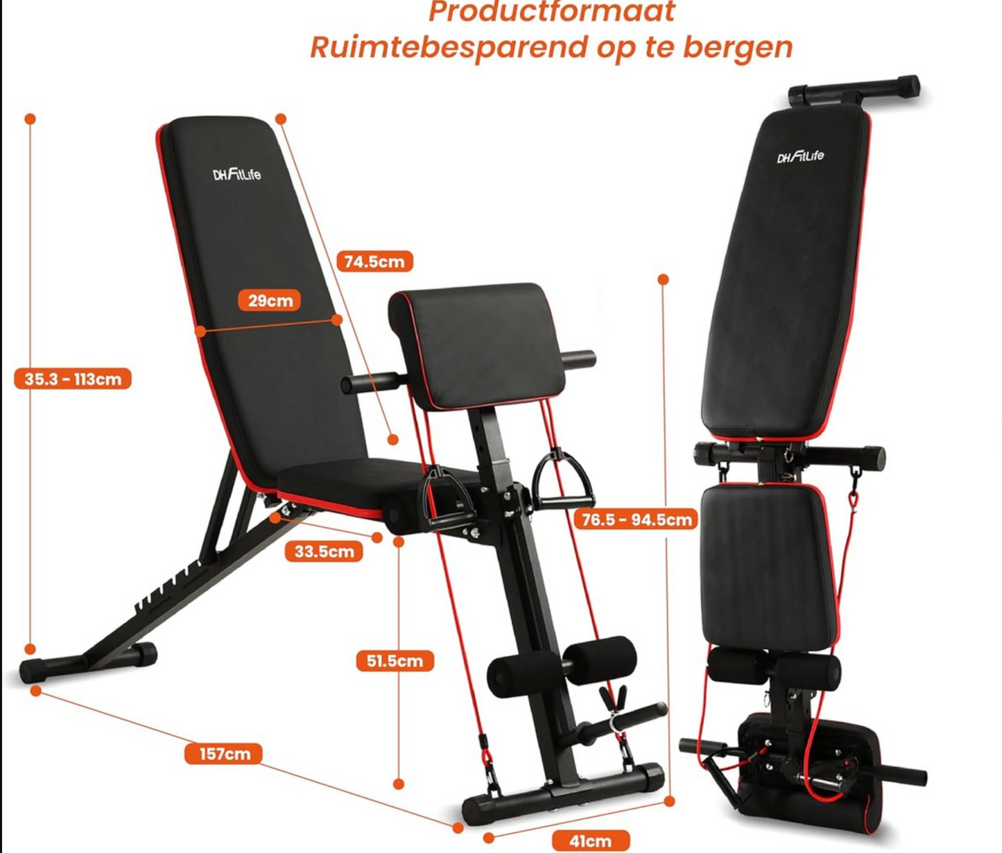 DH FitLife inklapbare halterbank met curlbank en beenstrekker, multifunctioneel – 7 niveaus