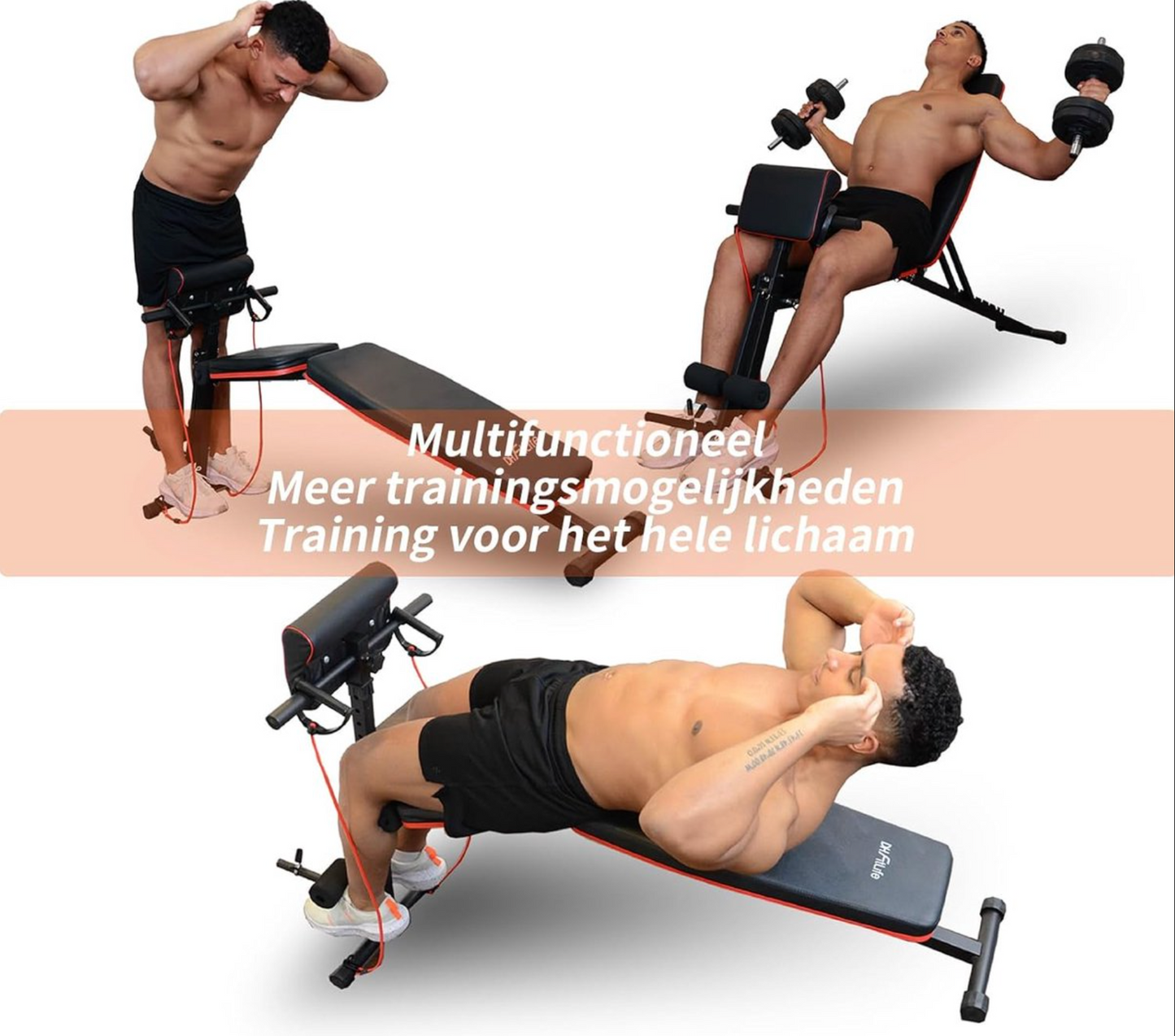 DH FitLife inklapbare halterbank met curlbank en beenstrekker, multifunctioneel – 7 niveaus