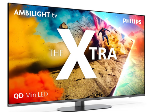 Philips 65" The Xtra 4K QD MiniLED TV – Voorzien Van Driezijdige Ambilight Plus En P5 AI Perfect Picture Engine En 144 Hz VRR – Voor Home Cinema En Gaming – Zwart – 145,1 x 90,6 x 28 cm