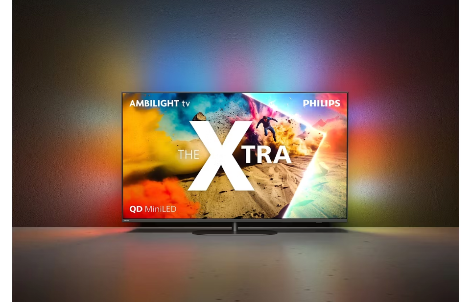 Philips 65" The Xtra 4K QD MiniLED TV – Voorzien Van Driezijdige Ambilight Plus En P5 AI Perfect Picture Engine En 144 Hz VRR – Voor Home Cinema En Gaming – Zwart – 145,1 x 90,6 x 28 cm